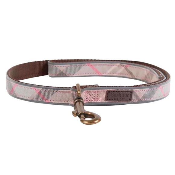NWT Barbour Reflective Tartan Dog Lead Taupe/Pink 40 inch